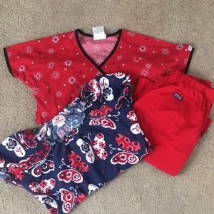 Cherokee scrub pants with 2 matching tops size S